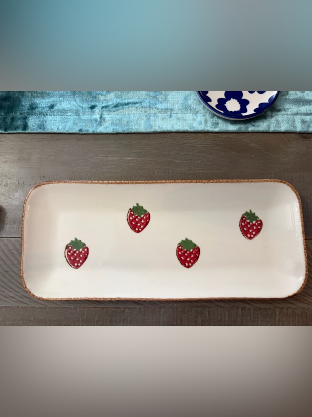 Hand-Painted Strawberry Ceramic Serving Tray - White and Red